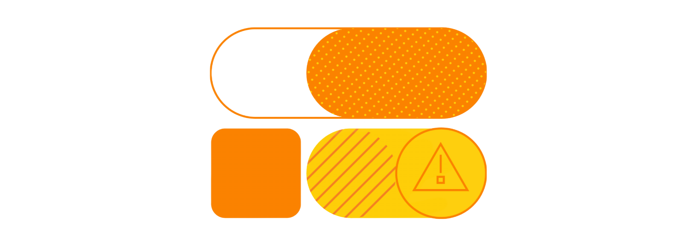 Yellow and orange patterns and symbols against a white background.